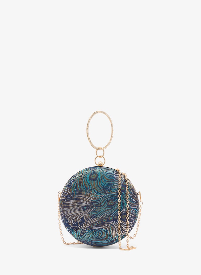 خزانة حقيبة يد نسائية دائرية منسوجة بتصميم مميز مع لمسة ذهبية - Image 1